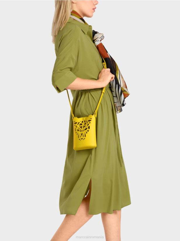 geantă mini „rethink together” cu cap de leopard Marc Cain verde lamaie accesorii 4826HH1532