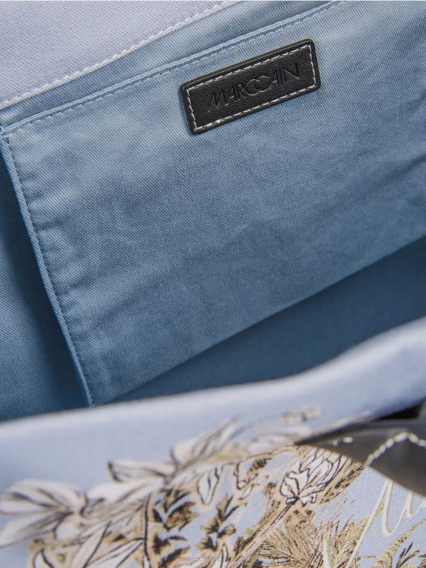 geantă tote cu model floral Marc Cain albastru pudra deschis accesorii 4826HH1533