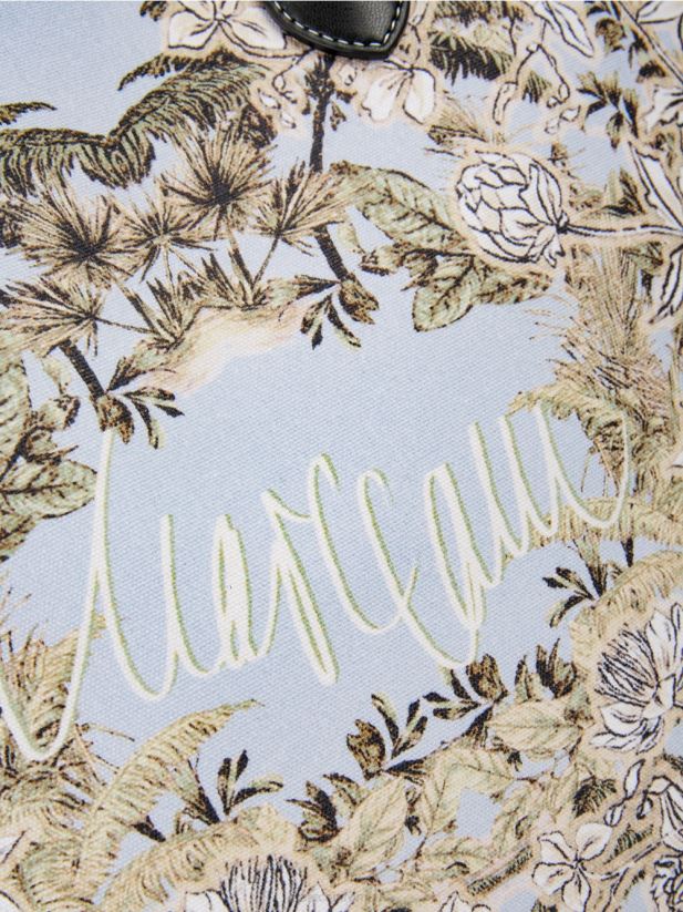 geantă tote cu model floral Marc Cain albastru pudra deschis accesorii 4826HH1533