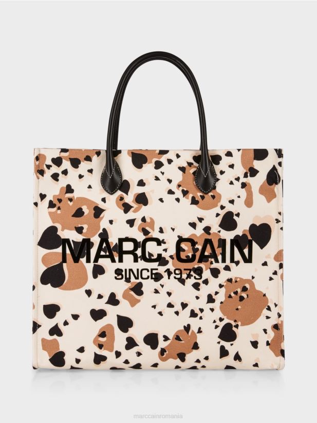geantă tote leopard cu inscripții mc Marc Cain cremă accesorii 4826HH1550