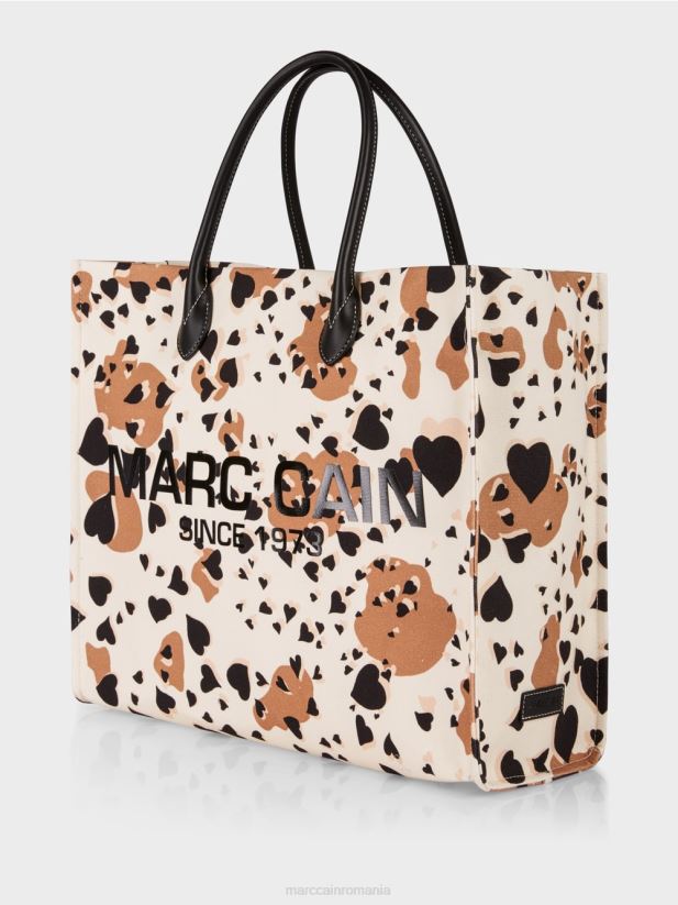 geantă tote leopard cu inscripții mc Marc Cain cremă accesorii 4826HH1550