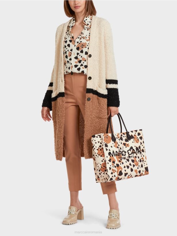 geantă tote leopard cu inscripții mc Marc Cain cremă accesorii 4826HH1550