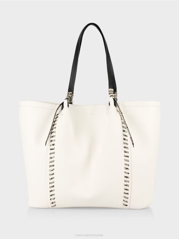 geantă tote „rethink together” cu piele Marc Cain alb și negru accesorii 4826HH1524
