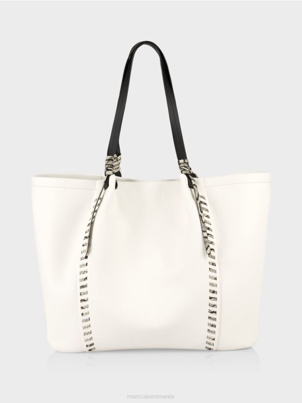 geantă tote „rethink together” cu piele Marc Cain alb și negru accesorii 4826HH1524