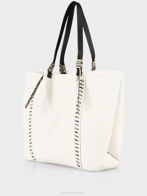 geantă tote „rethink together” cu piele Marc Cain alb și negru accesorii 4826HH1524