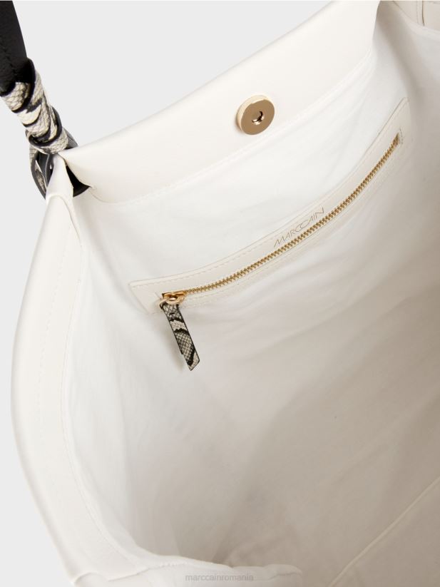 geantă tote „rethink together” cu piele Marc Cain alb și negru accesorii 4826HH1524