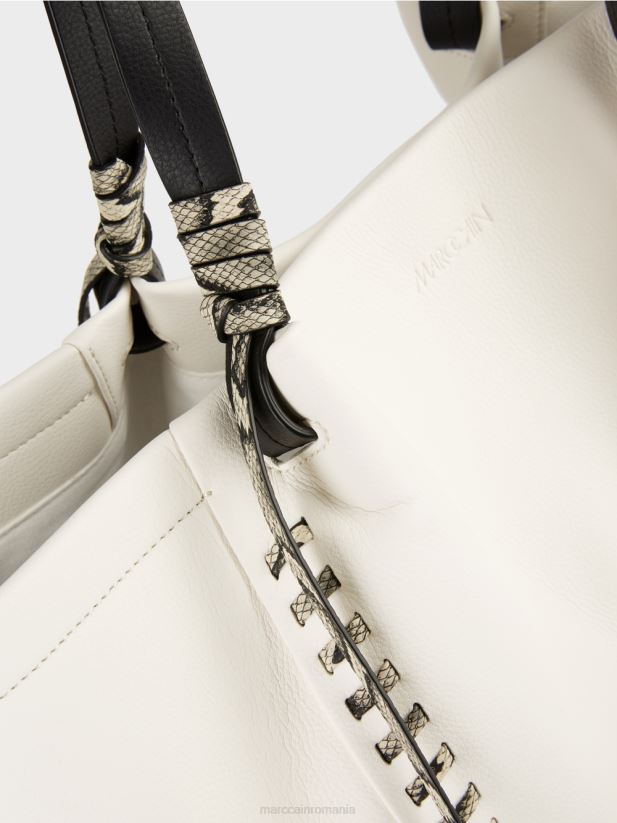 geantă tote „rethink together” cu piele Marc Cain alb și negru accesorii 4826HH1524