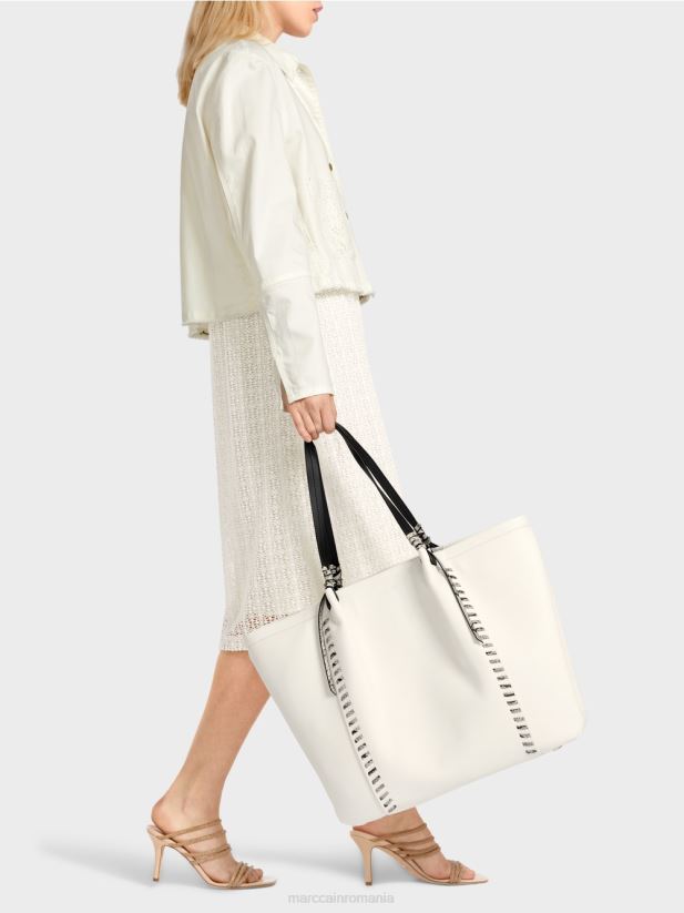 geantă tote „rethink together” cu piele Marc Cain alb și negru accesorii 4826HH1524