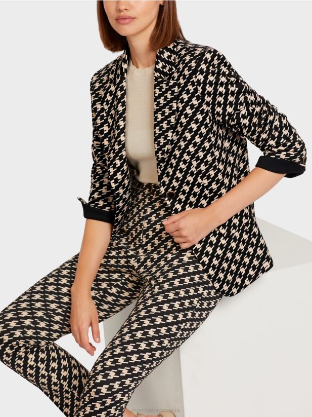 blazer clasic în carouri de cioban Marc Cain negru îmbrăcăminte 4826HH205