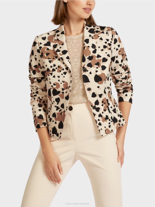 blazer cu design leopard în formă de inimă Marc Cain cremă îmbrăcăminte 4826HH204