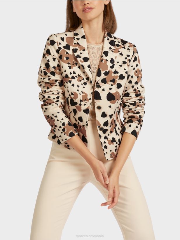 blazer cu design leopard în formă de inimă Marc Cain cremă îmbrăcăminte 4826HH204