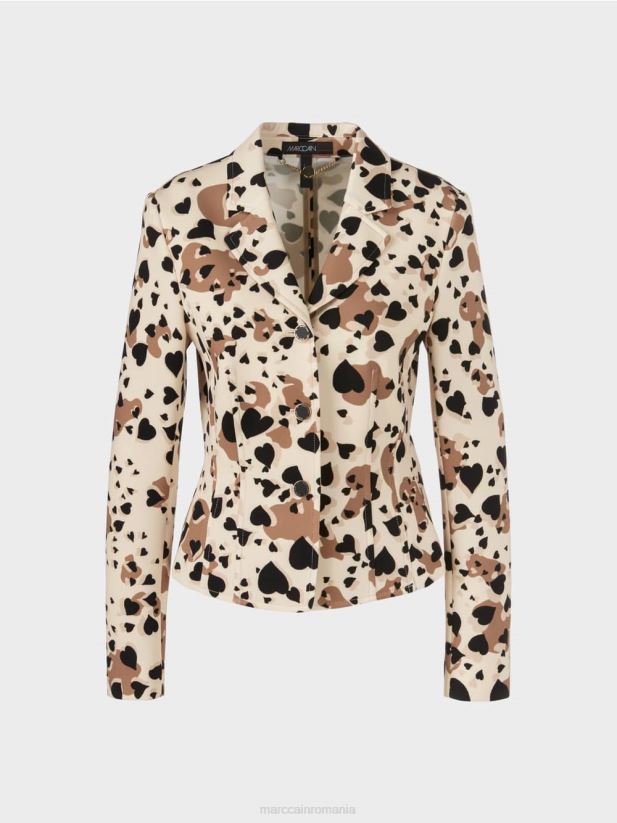 blazer cu design leopard în formă de inimă Marc Cain cremă îmbrăcăminte 4826HH204
