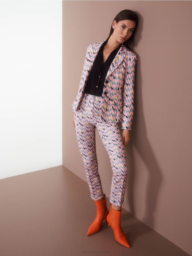 blazer de design grafic Marc Cain albastru închis la cer îmbrăcăminte 4826HH170