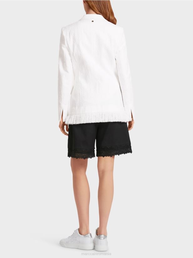 blazer din bumbac cu franjuri Marc Cain aproape alb îmbrăcăminte 4826HH180