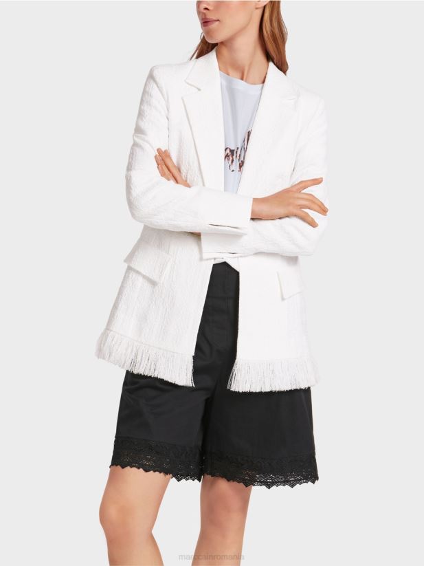 blazer din bumbac cu franjuri Marc Cain aproape alb îmbrăcăminte 4826HH180