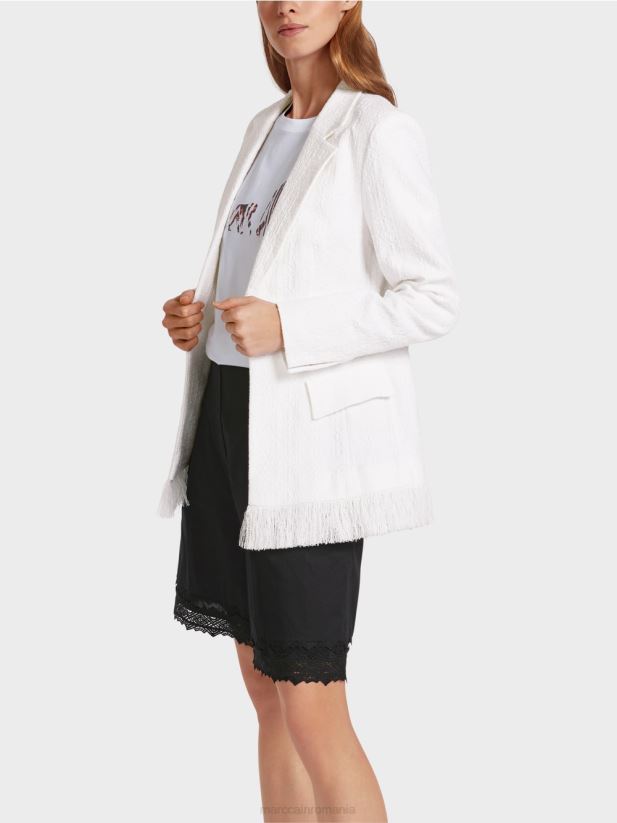 blazer din bumbac cu franjuri Marc Cain aproape alb îmbrăcăminte 4826HH180