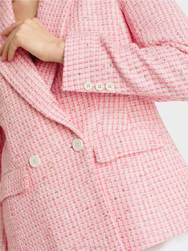 blazer din tweed de bumbac Marc Cain roz moale îmbrăcăminte 4826HH188