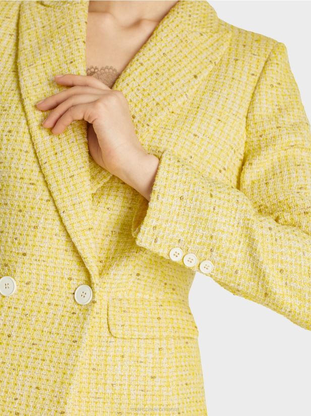 blazer din tweed de bumbac Marc Cain verde lamaie îmbrăcăminte 4826HH186