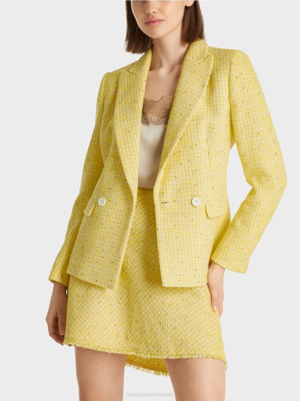 blazer din tweed de bumbac Marc Cain verde lamaie îmbrăcăminte 4826HH186