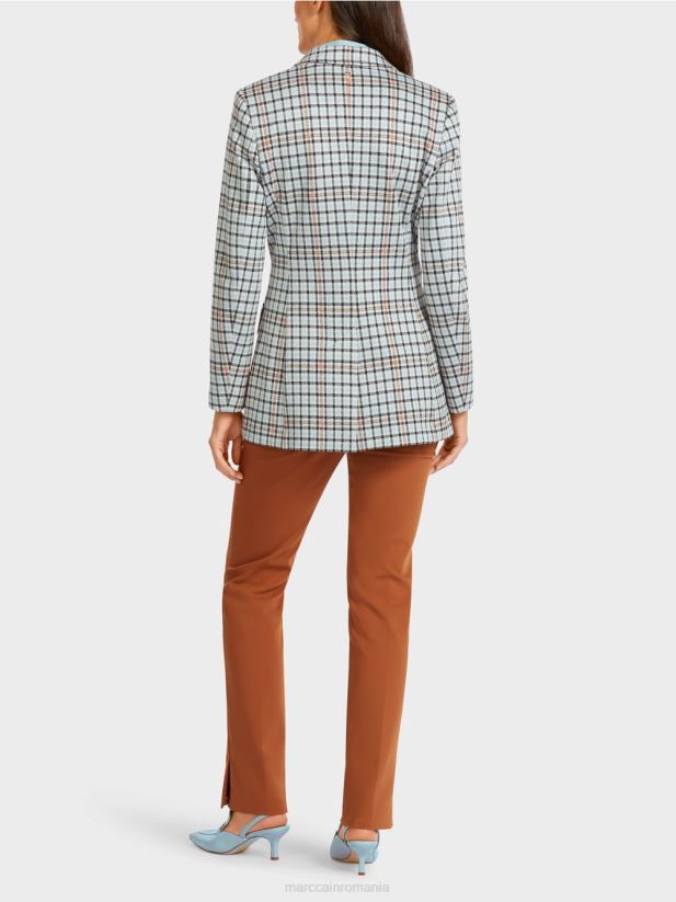 blazer lung cu model în carouri Marc Cain albastru atmosferic îmbrăcăminte 4826HH208