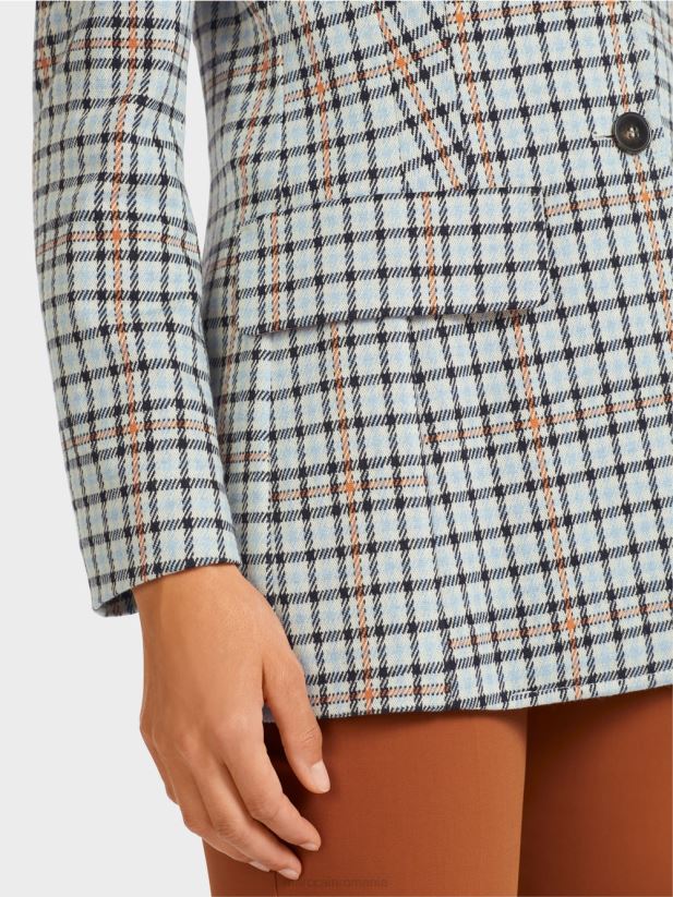 blazer lung cu model în carouri Marc Cain albastru atmosferic îmbrăcăminte 4826HH208