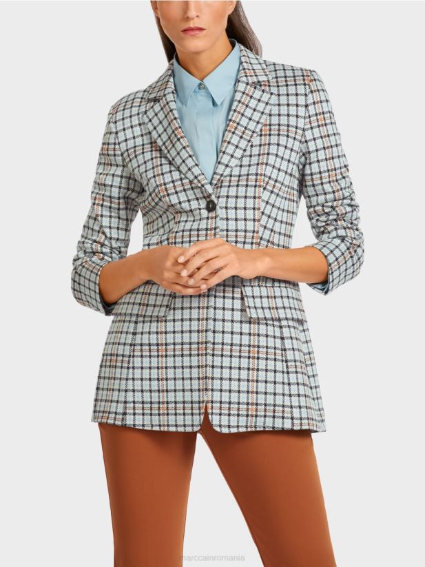 blazer lung cu model în carouri Marc Cain albastru atmosferic îmbrăcăminte 4826HH208