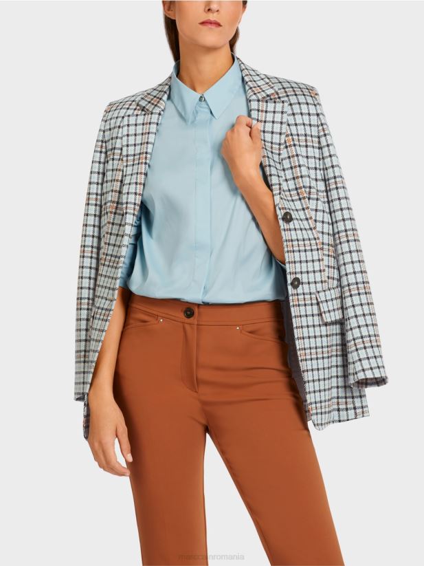 blazer lung cu model în carouri Marc Cain albastru atmosferic îmbrăcăminte 4826HH208