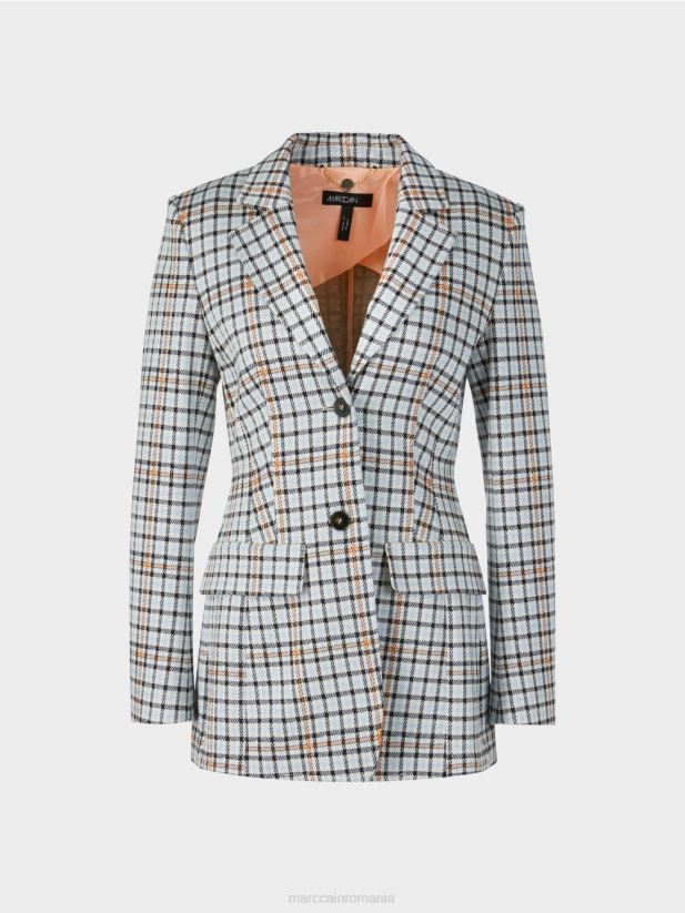 blazer lung cu model în carouri Marc Cain albastru atmosferic îmbrăcăminte 4826HH208