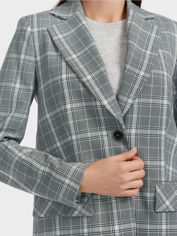 blazer în carouri cu buzunare cu clapă Marc Cain gri argintiu îmbrăcăminte 4826HH167