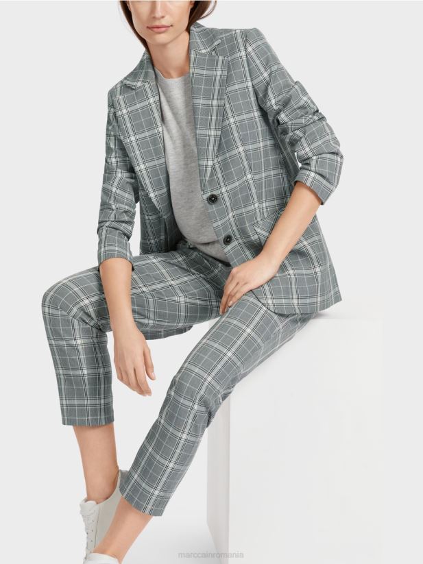 blazer în carouri cu buzunare cu clapă Marc Cain gri argintiu îmbrăcăminte 4826HH167