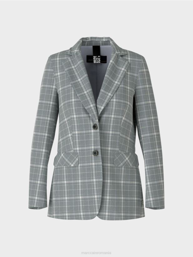 blazer în carouri cu buzunare cu clapă Marc Cain gri argintiu îmbrăcăminte 4826HH167
