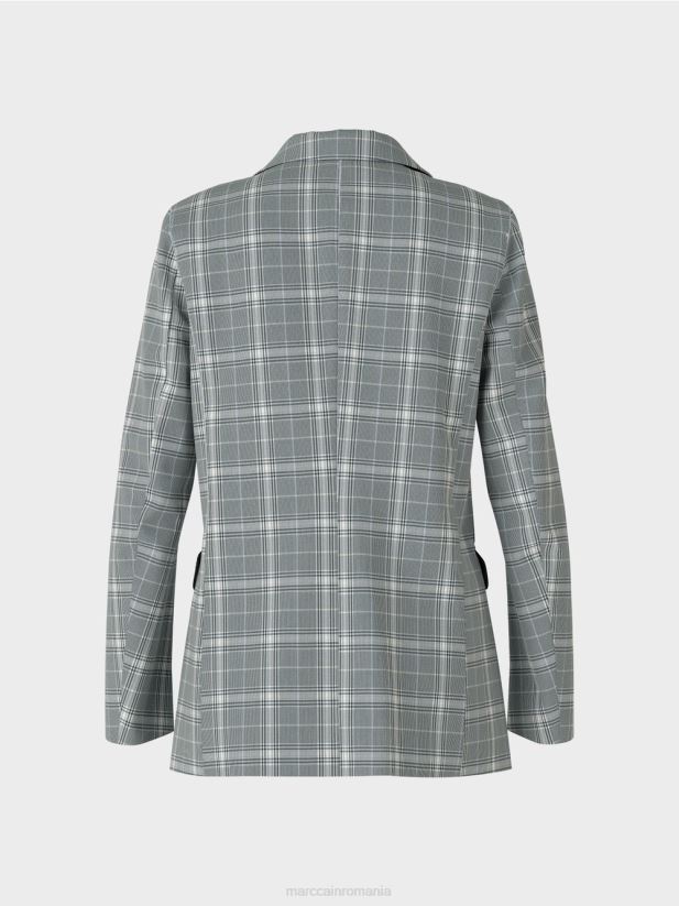 blazer în carouri cu buzunare cu clapă Marc Cain gri argintiu îmbrăcăminte 4826HH167
