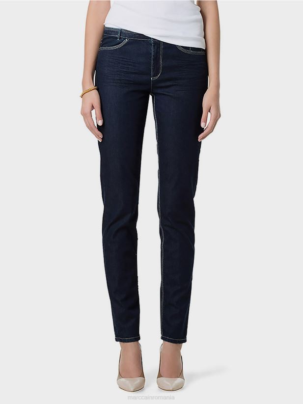 blugi cu cusături viu colorate Marc Cain denim albastru închis îmbrăcăminte 4826HH834