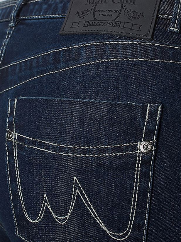 blugi cu cusături viu colorate Marc Cain denim albastru închis îmbrăcăminte 4826HH834