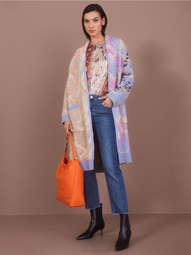 blugi fyli cu design patchwork Marc Cain albastru vintage îmbrăcăminte 4826HH754