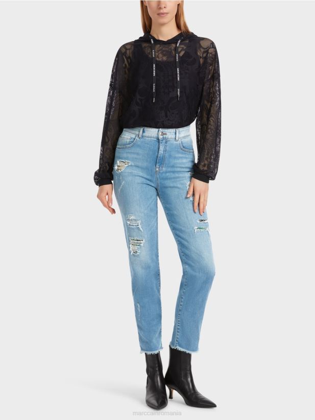 blugi fyli cu efecte distruse Marc Cain albastru vintage îmbrăcăminte 4826HH748