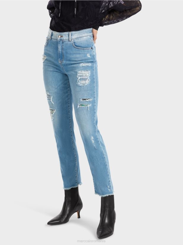 blugi fyli cu efecte distruse Marc Cain albastru vintage îmbrăcăminte 4826HH748