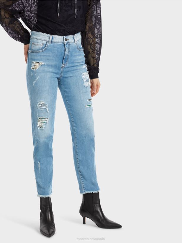 blugi fyli cu efecte distruse Marc Cain albastru vintage îmbrăcăminte 4826HH748