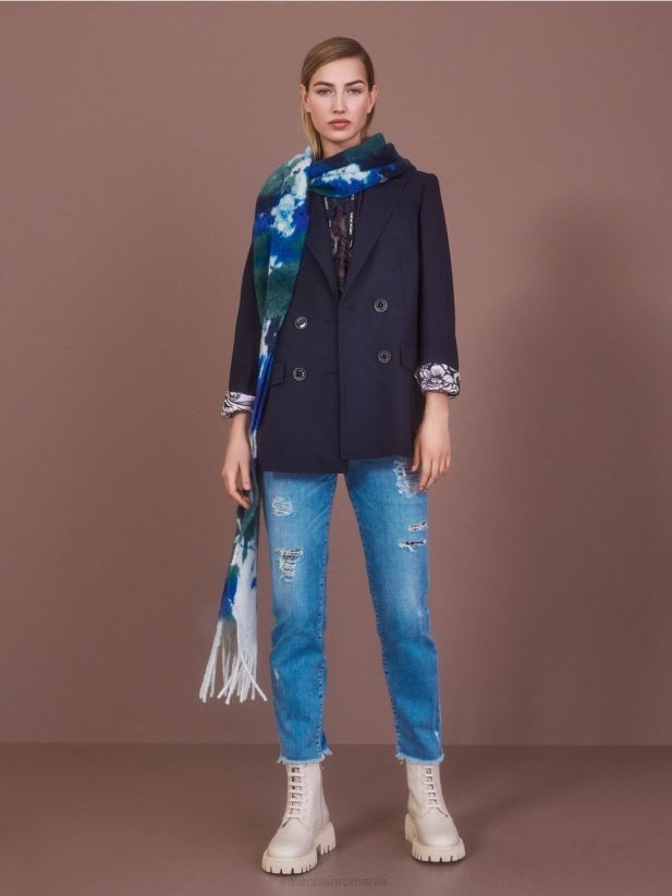 blugi fyli cu efecte distruse Marc Cain albastru vintage îmbrăcăminte 4826HH748