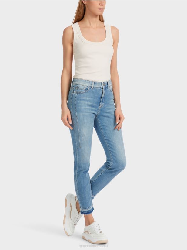 blugi silea cu cinci buzunare cu efecte uzate Marc Cain albastru vintage îmbrăcăminte 4826HH750