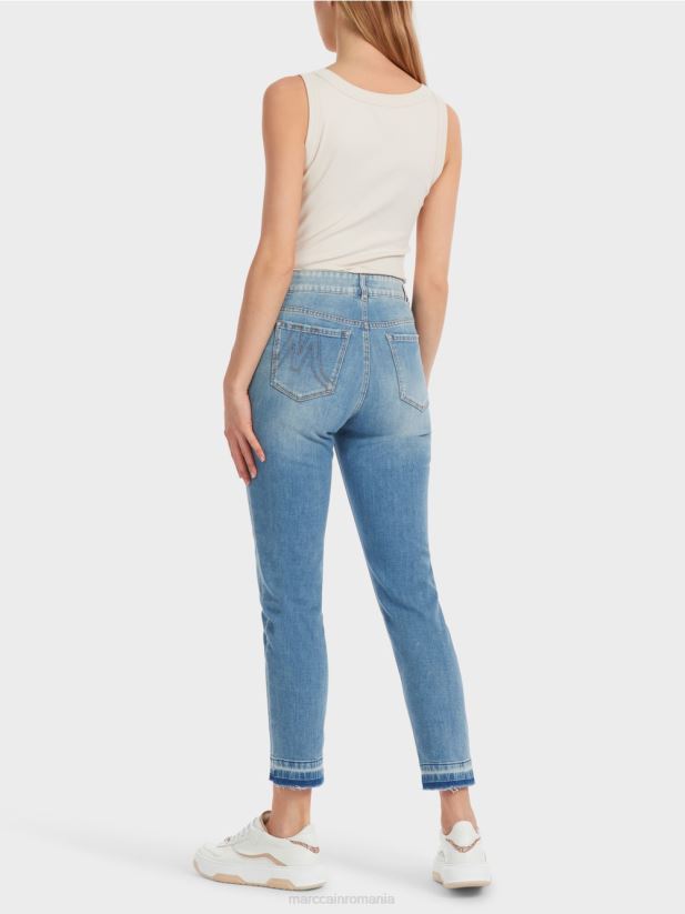 blugi silea cu cinci buzunare cu efecte uzate Marc Cain albastru vintage îmbrăcăminte 4826HH750