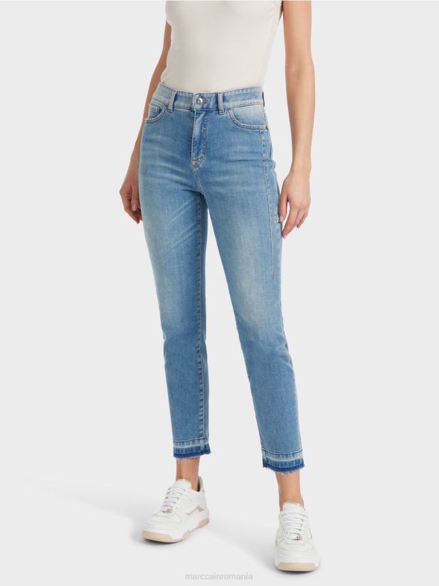 blugi silea cu cinci buzunare cu efecte uzate Marc Cain albastru vintage îmbrăcăminte 4826HH750