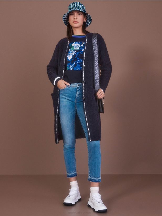 blugi silea cu cinci buzunare cu efecte uzate Marc Cain albastru vintage îmbrăcăminte 4826HH750