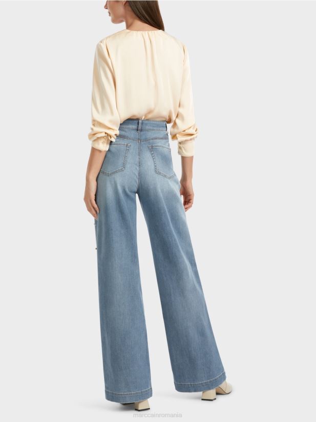 blugi warri brodați cu perle Marc Cain albastru vintage îmbrăcăminte 4826HH756