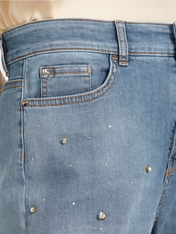 blugi warri brodați cu perle Marc Cain albastru vintage îmbrăcăminte 4826HH756