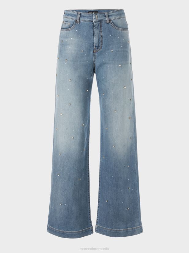 blugi warri brodați cu perle Marc Cain albastru vintage îmbrăcăminte 4826HH756