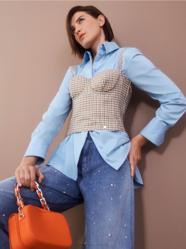 blugi warri brodați cu perle Marc Cain albastru vintage îmbrăcăminte 4826HH756