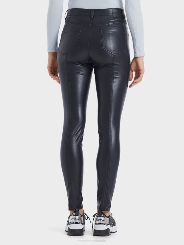 pantaloni cu canal de scurgere din imitație de piele Marc Cain albastru miezul nopții îmbrăcăminte 4826HH832
