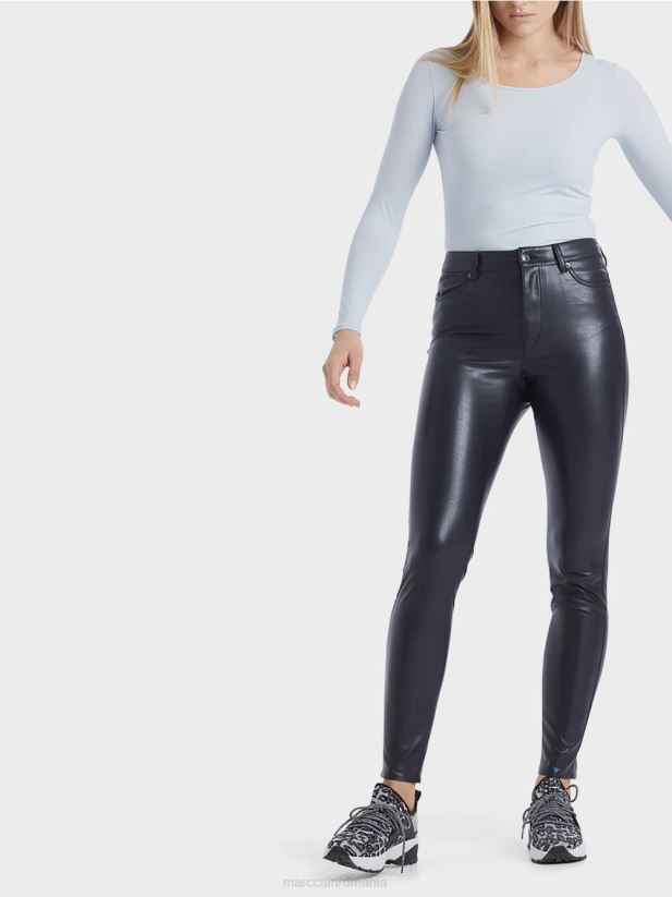 pantaloni cu canal de scurgere din imitație de piele Marc Cain albastru miezul nopții îmbrăcăminte 4826HH832