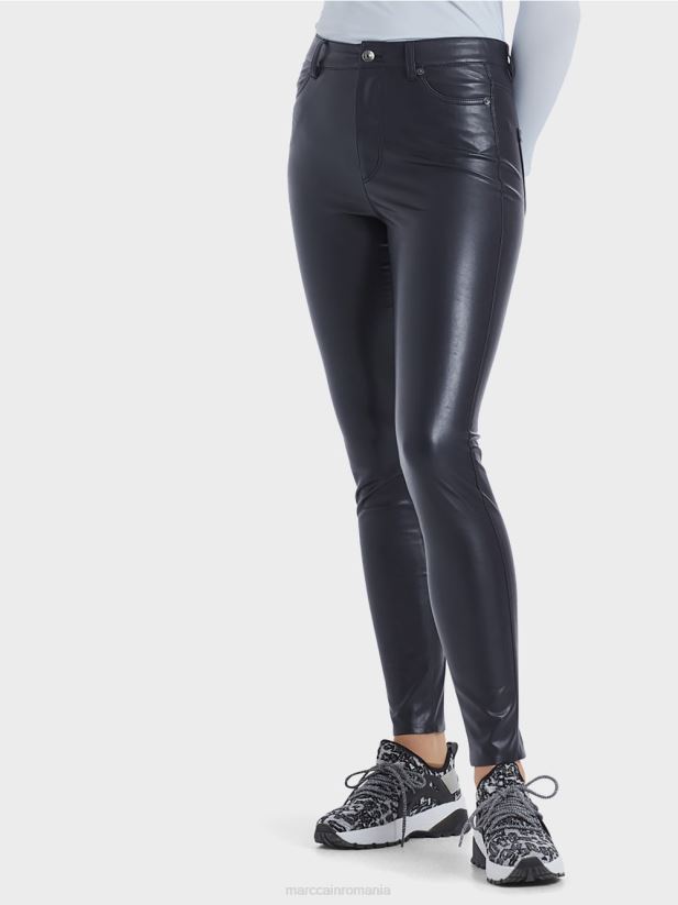pantaloni cu canal de scurgere din imitație de piele Marc Cain albastru miezul nopții îmbrăcăminte 4826HH832